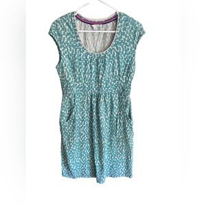 Boden Womens Florrie Jersey Dress Teal Green White Pockets Knit Petite 10